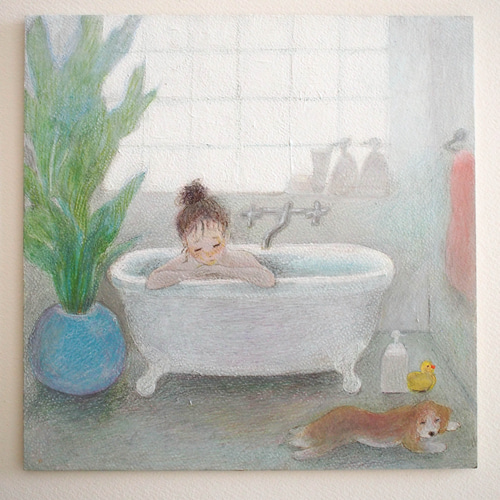 原画作品 ＊「 いぬとわたし4（お風呂） 」 絵画 さらさまゆこ 通販