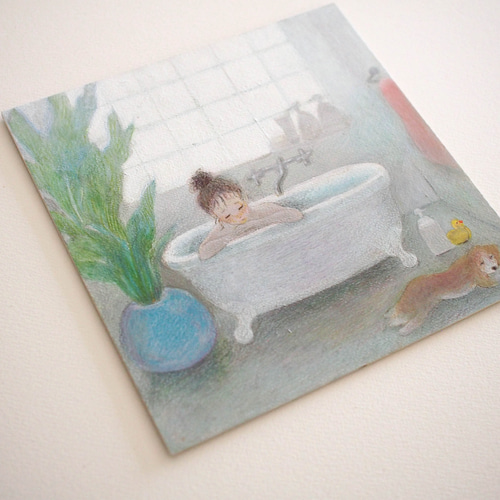 原画作品 ＊「 いぬとわたし4（お風呂） 」 絵画 さらさまゆこ 通販
