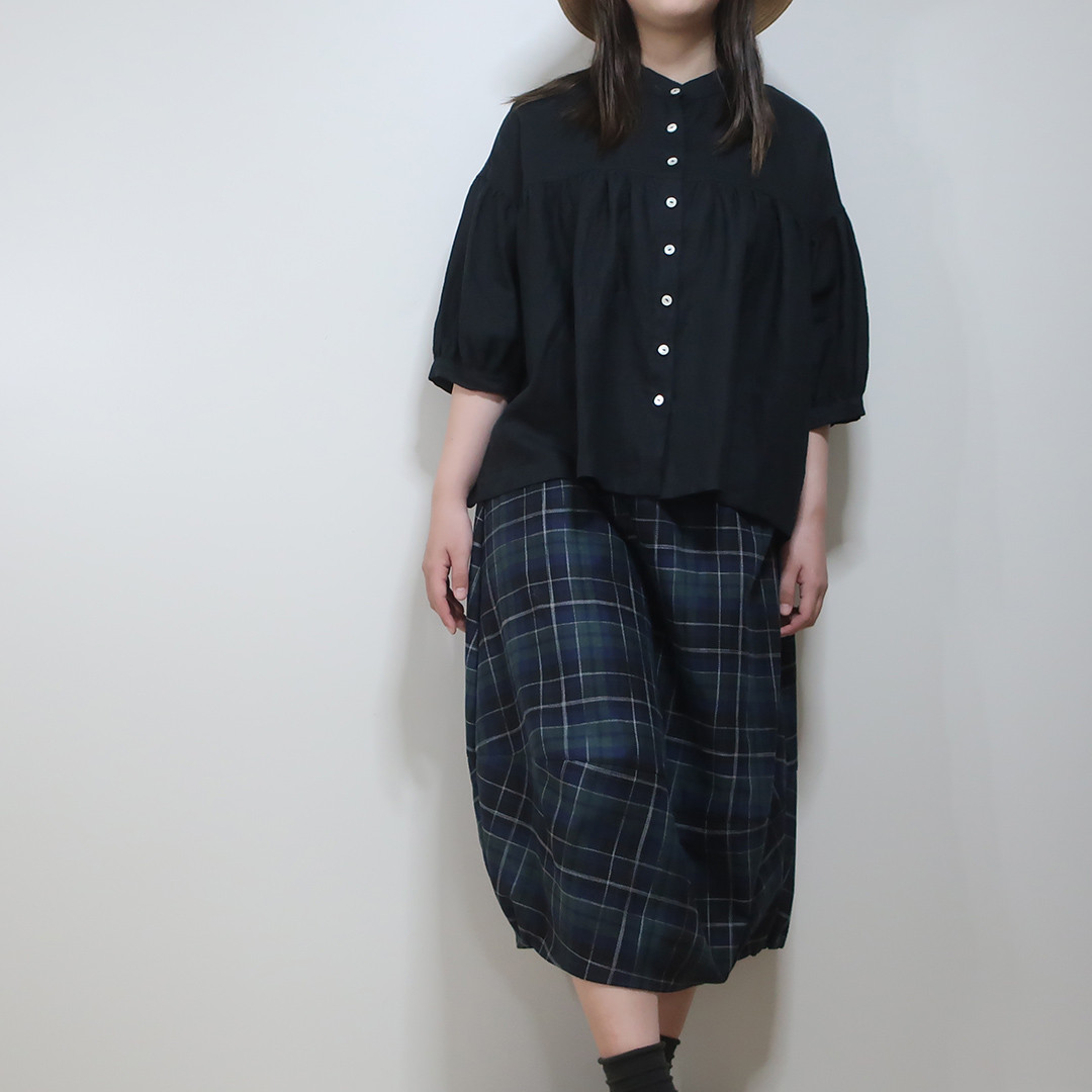 Ｔシャツだけでも可愛く魅せる❣裾ゴムバルーンスカート（コットン／チェック柄）