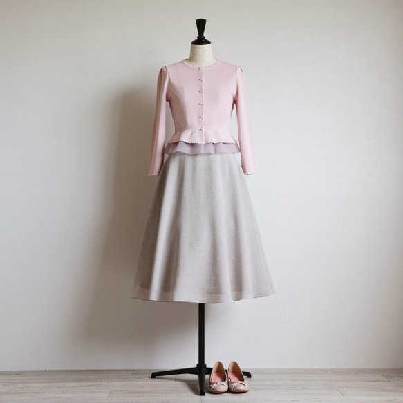 【選べる5色◎】ふくれオーガンジー使い 7分袖カーディガン【スモーキーピンク】 7枚目の画像