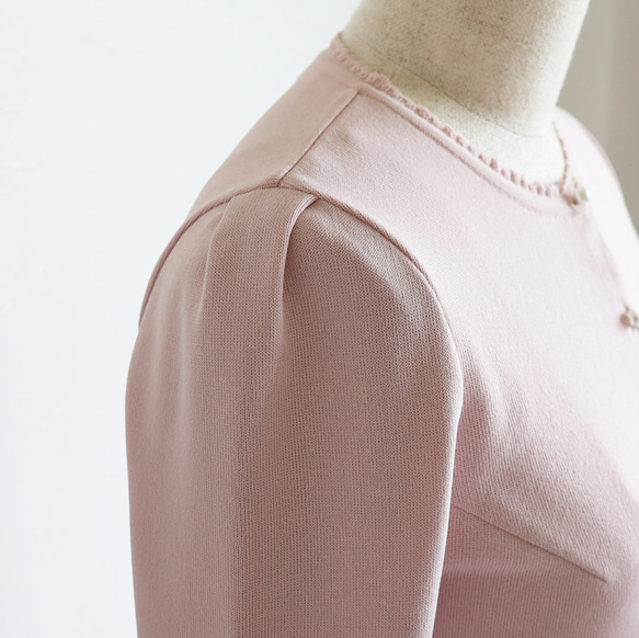 【選べる5色◎】ふくれオーガンジー使い 7分袖カーディガン【スモーキーピンク】 9枚目の画像
