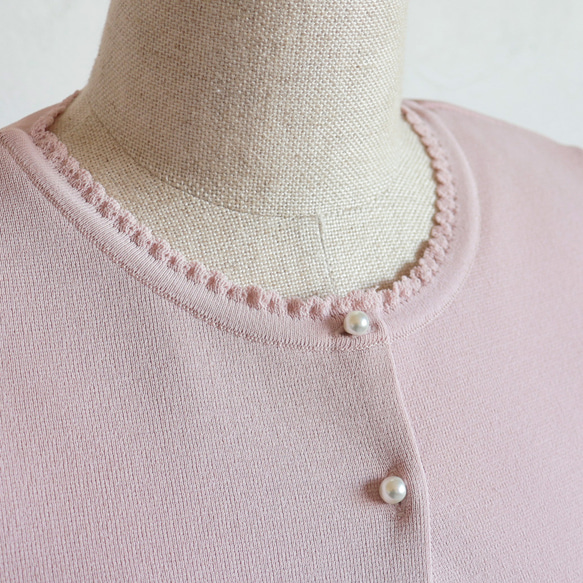 【選べる5色◎】ふくれオーガンジー使い 7分袖カーディガン【スモーキーピンク】 10枚目の画像