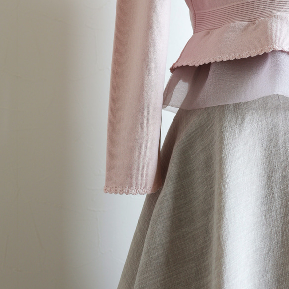 【選べる5色◎】ふくれオーガンジー使い 7分袖カーディガン【スモーキーピンク】 12枚目の画像