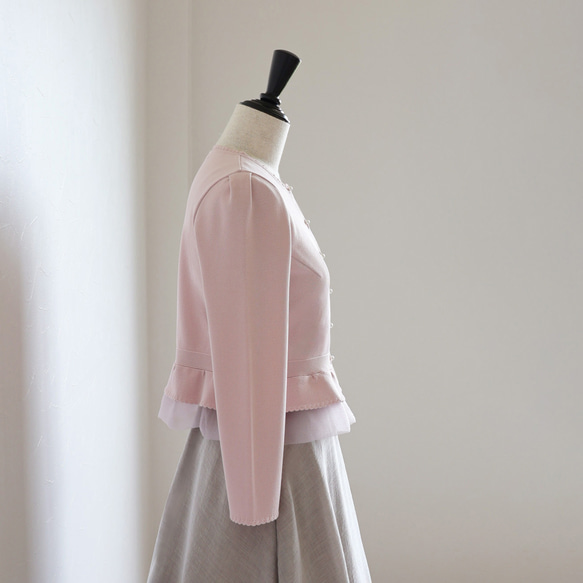 【選べる5色◎】ふくれオーガンジー使い 7分袖カーディガン【スモーキーピンク】 8枚目の画像