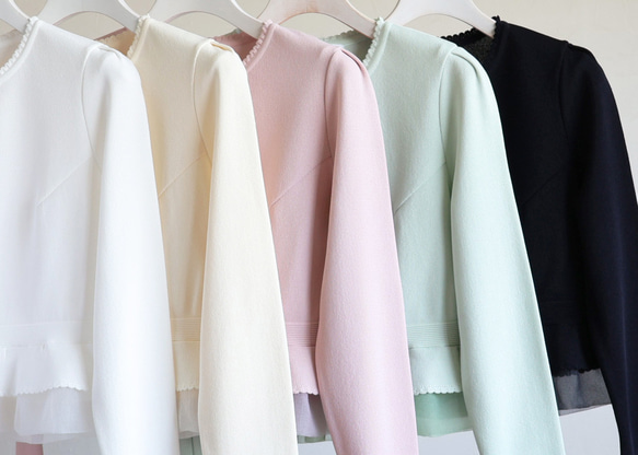 【選べる5色◎】ふくれオーガンジー使い 7分袖カーディガン【スモーキーピンク】 15枚目の画像