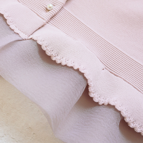 【選べる5色◎】ふくれオーガンジー使い 7分袖カーディガン【スモーキーピンク】 14枚目の画像