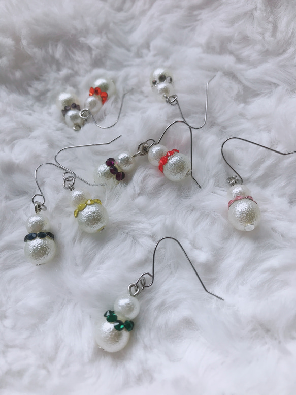 No.1444-A　雪だるま☆レジンピアス・イヤリング(シルバー) No 1444-A 雪だるま 冬 ハンドメイド レジン ピアス イヤリング