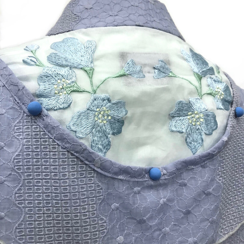 伝統工芸 横振り刺繍 大判刺繍花 Aラインワンピース フラップ