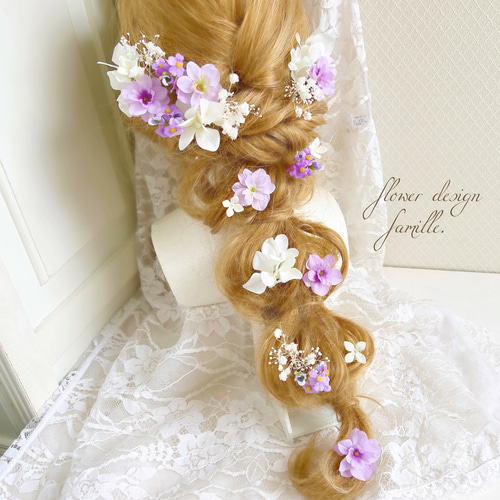 半量】花ひらく日 ✧ パープル × ホワイト 髪飾り ｜ 八重咲きあじさい