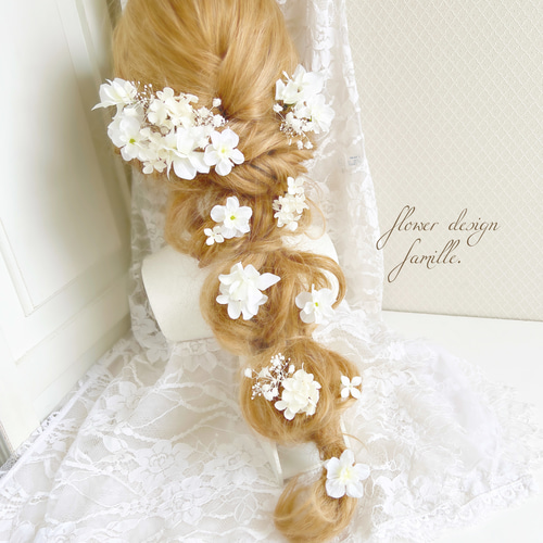 半量】 ホワイト あじさい プリンセスの髪飾り ✧ ヘッドドレス 編み