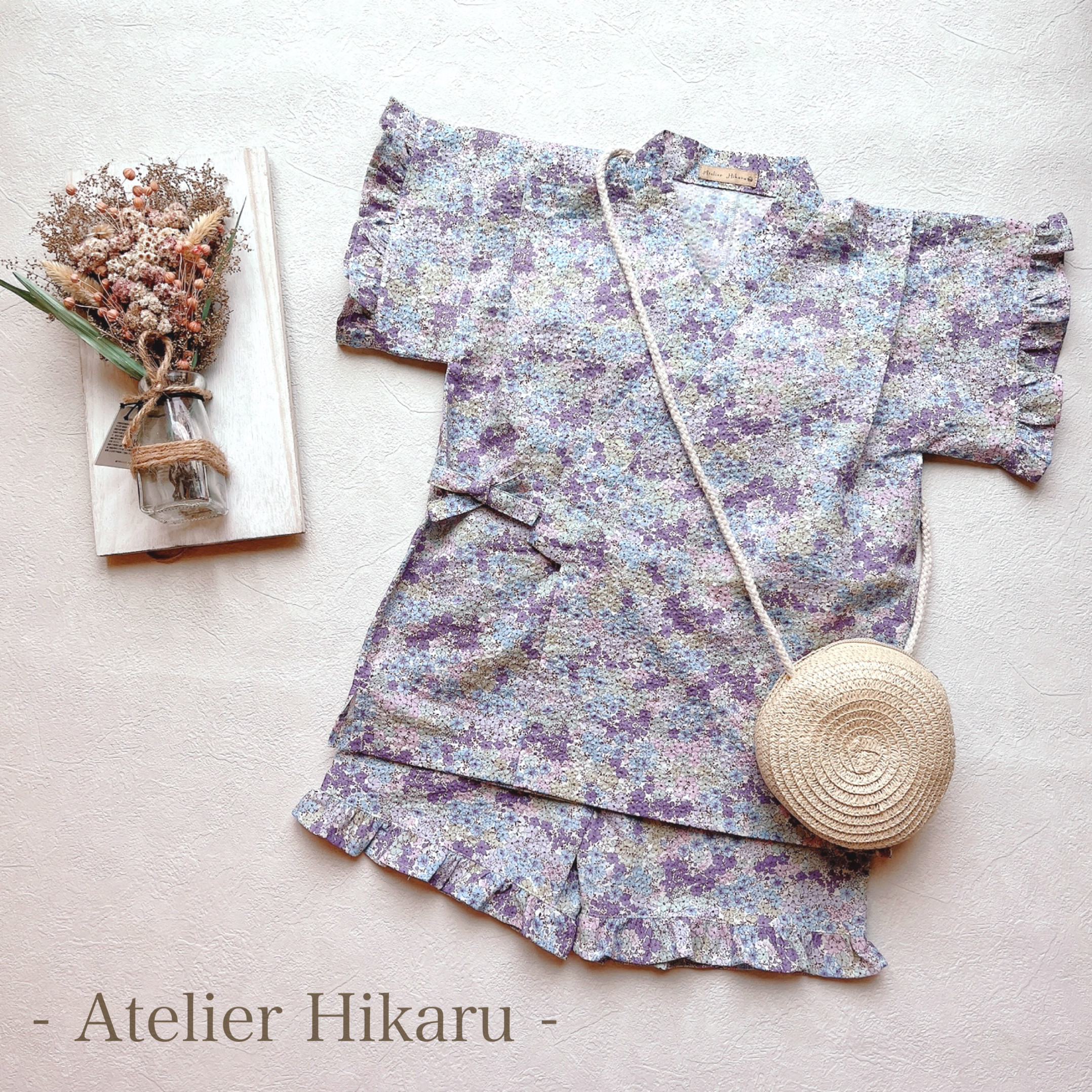 甚平　子供甚平　夏服　夏甚平　浴衣　子供浴衣　女の子　花柄甚平　夏祭り　花柄　子供服　ハンドメイド　100cm　和装