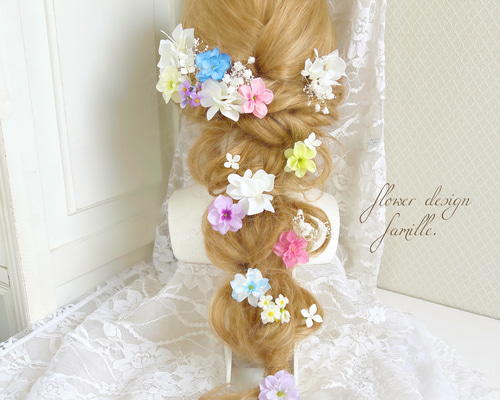 虹色★フラワー ヘアゴム ハンドメイド レインボー レジン花 ゴールド パール 13e02bef2b12621d4829fa2e58f938