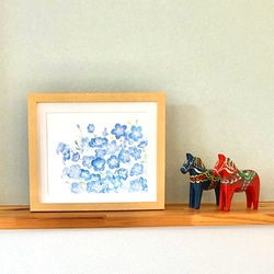 水彩画「ネモフィラ」　複製画　額装•マット付き　 7枚目の画像