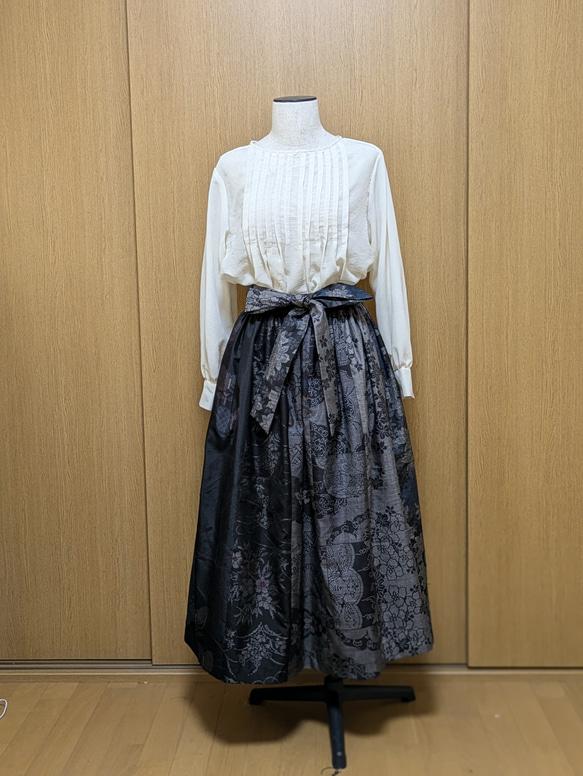 SOLD 着物リメイク ギャザースカート 大島紬 M〜L フレアスカート さら  