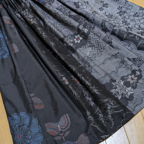 SOLD 着物リメイク ギャザースカート 大島紬 M〜L フレアスカート さら