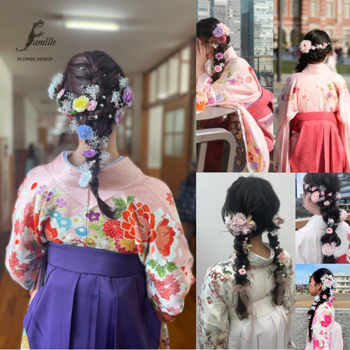 半量】花ひらく日 ✧ ライトブルー × ホワイト 髪飾り ｜ 八重咲き