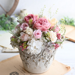 薔薇いっぱいの花籠＊お花畑の花摘みバスケットアレンジメント