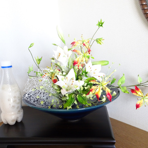 パンフラワー、百合とカラー(樹脂粘土、ハンドメイド