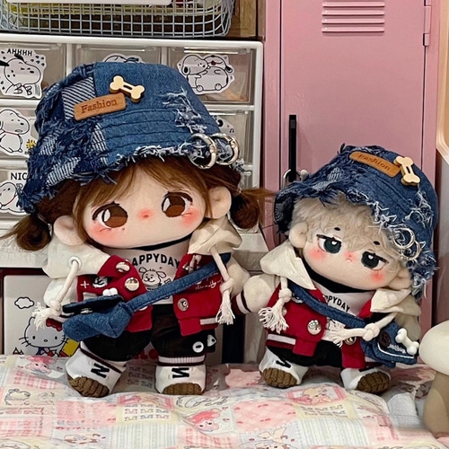 10/15cm着せ替えぬいぐるみ服 デニム犬セット 着せ替え人形