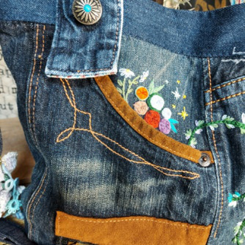 刺繍デニムショルダーバック No.518 ～ デニムリメイク リメイク