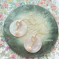 Pink Shell Heart Zirconia Pearl Pierce 1枚目の画像