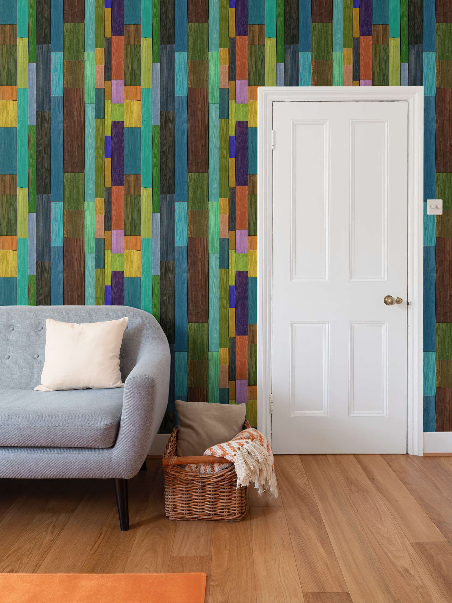 [62×125cm] カラフルで色鮮やかな木目調 壁紙クロス