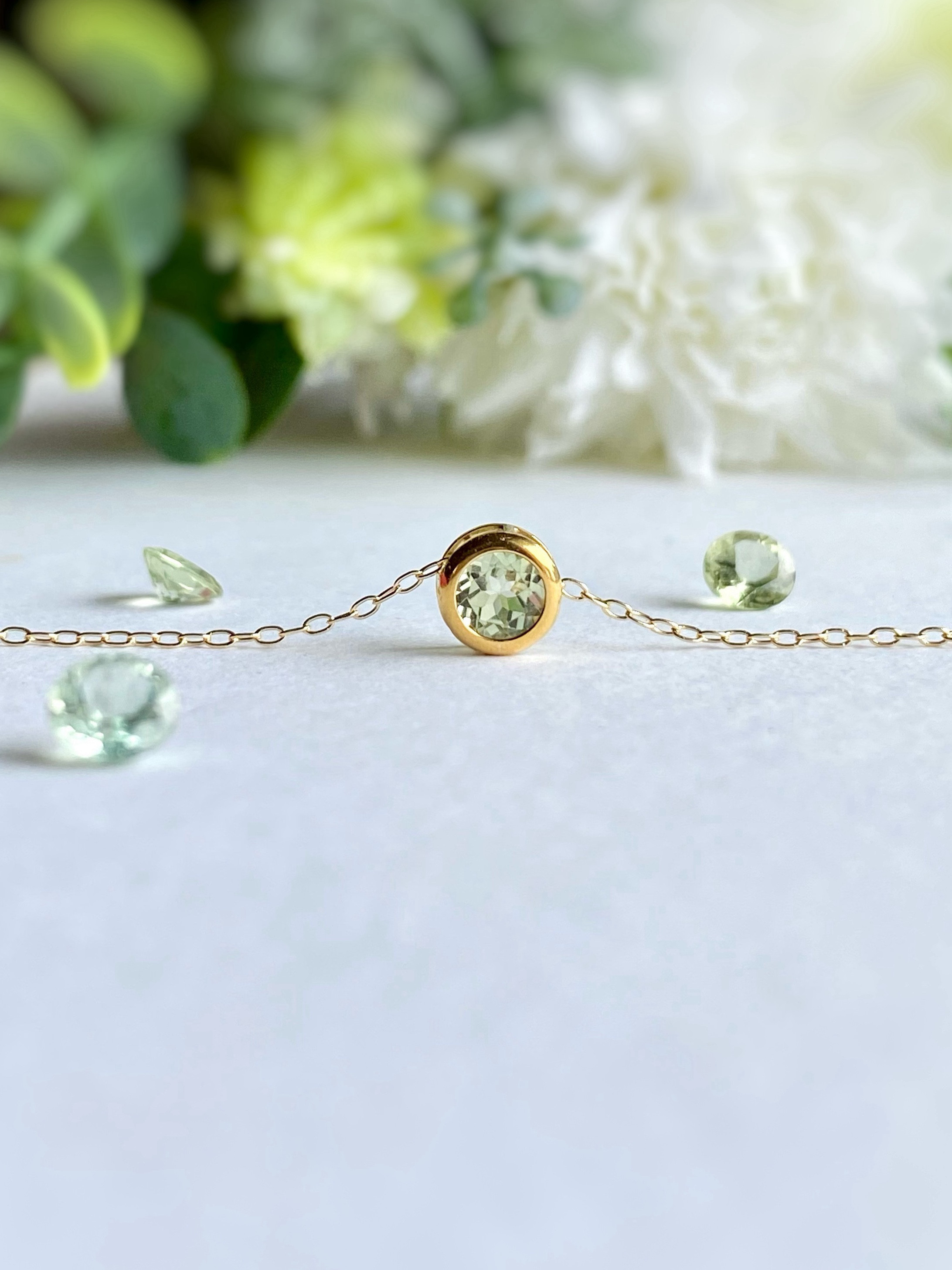 レア！ 宝石質 アンブリゴナイト 5mm ベゼルネックレス 14kgf