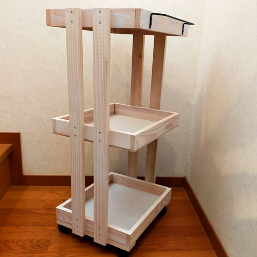 ハンドメイドホワイトシャビーなキッチンワゴン