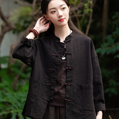 ラミー砂洗い加工 パンボタン 立ち襟 カーディガン 女性用 コットン