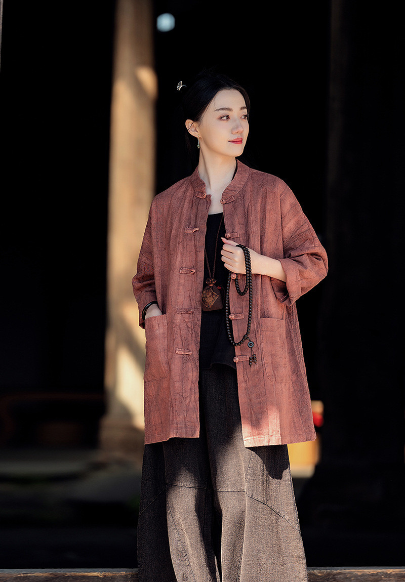 新作 レディース コットンリネンラミー 扎染 パンボタン 改良された唐装スタイル カーディガン