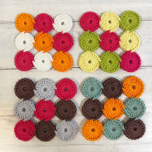 カラフルモチーフコースター 2枚セット かぎ針編み モチーフ編み