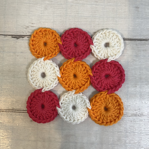 カラフルモチーフコースター 2枚セット かぎ針編み モチーフ編み