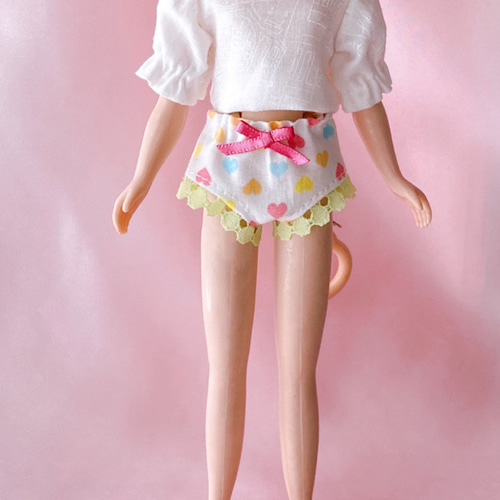 人気作家様　ドール服　パンツスーツ　ブライス　ヴィンテージリネン ドールパンツ キャンディバイカラー サテンリボンパンツ ブライス
