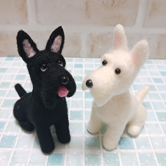 スコティッシュテリア (ブラック&ホワイト) 羊毛フェルト
