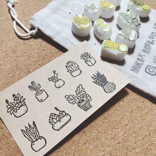 消しゴムハンコ☆観葉植物☆多肉植物☆9点セット はんこ・スタンプ