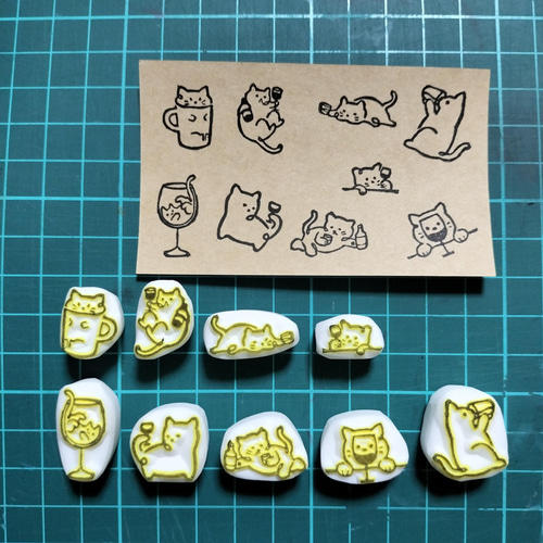 消しゴムハンコ☆猫☆ネコ☆9点セット はんこ・スタンプ