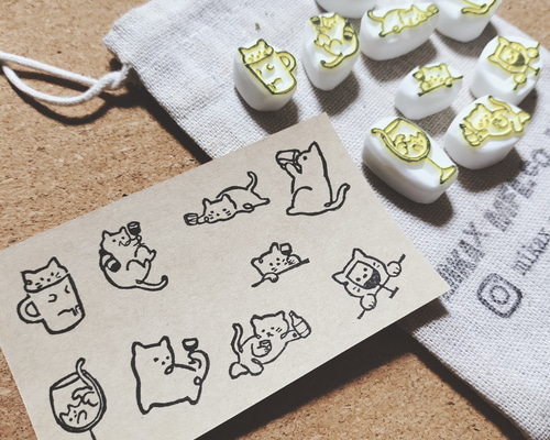 消しゴムはんこNo.308 キラキラ星とねこ 消しゴムはんこNo.308 キラキラ星とねこ 文房具・ステーショナリー