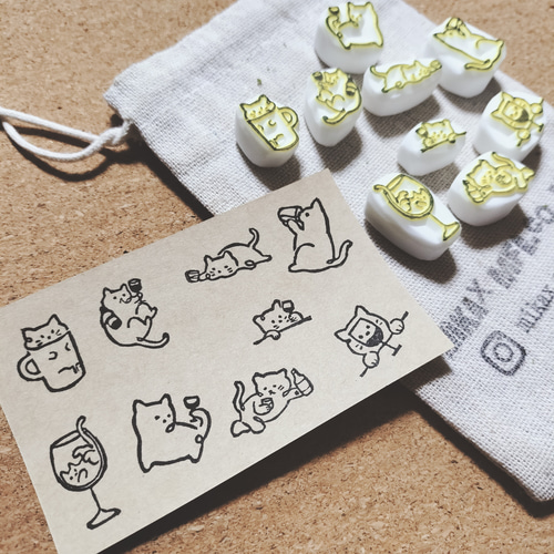 消しゴムハンコ☆猫☆ネコ☆9点セット はんこ・スタンプ