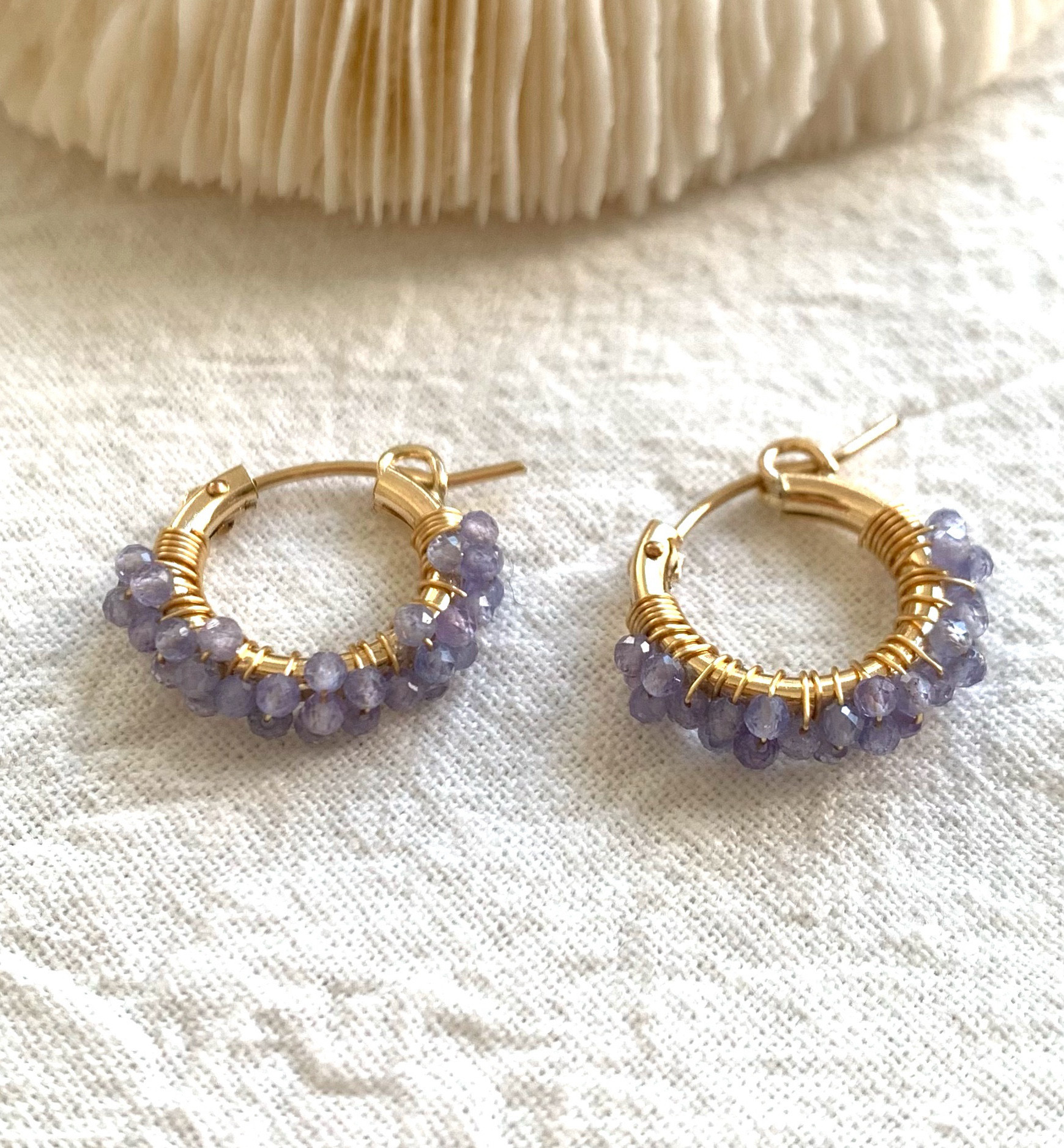 [天然石]　選べる⭐︎フープピアスorイヤリング　タンザナイト　14kgf