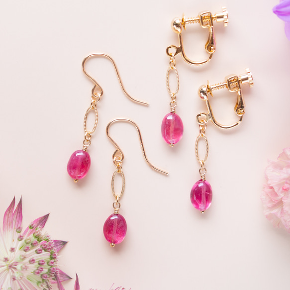 トイプーママ❤️カラー翡翠 カービング 5Aルビーオパール 14kgfピアス