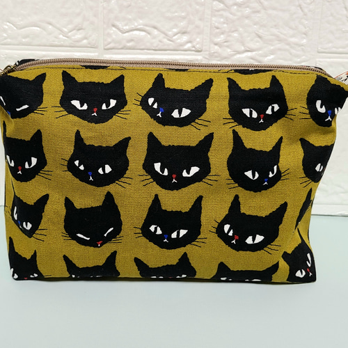 猫柄BOXファスナーポーチ コスメポーチ ハンドメイド 小物入れ
