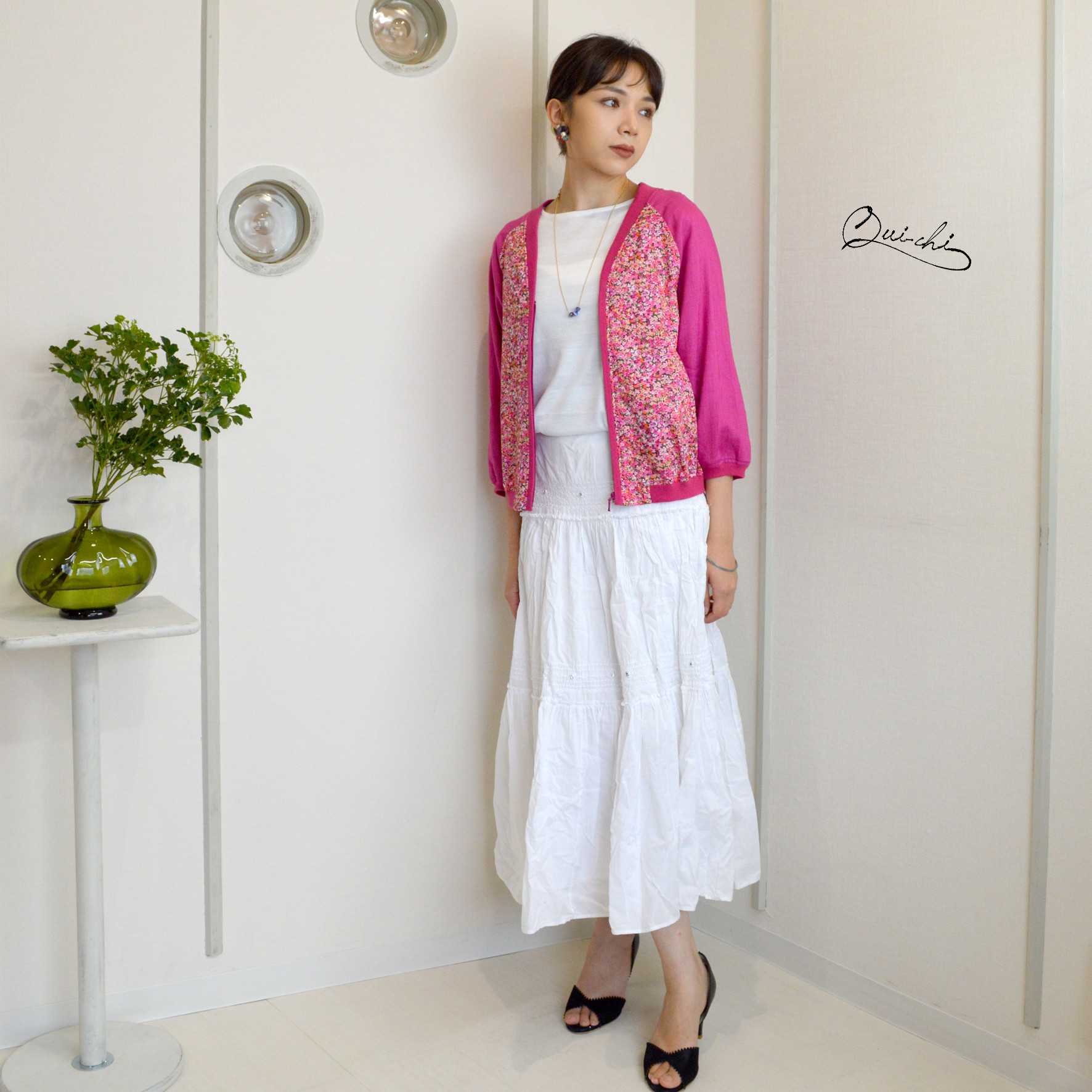 リバティ・ファブリックス使用《Arrietty Violet 》＊リネン７分袖ジップアップ