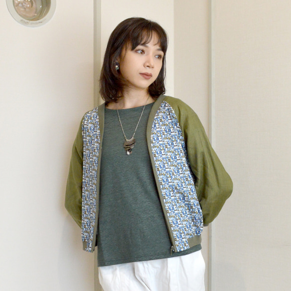 リバティ・ファブリックス《Off Side》＊リネン７分袖ジップアッップ 4枚目の画像