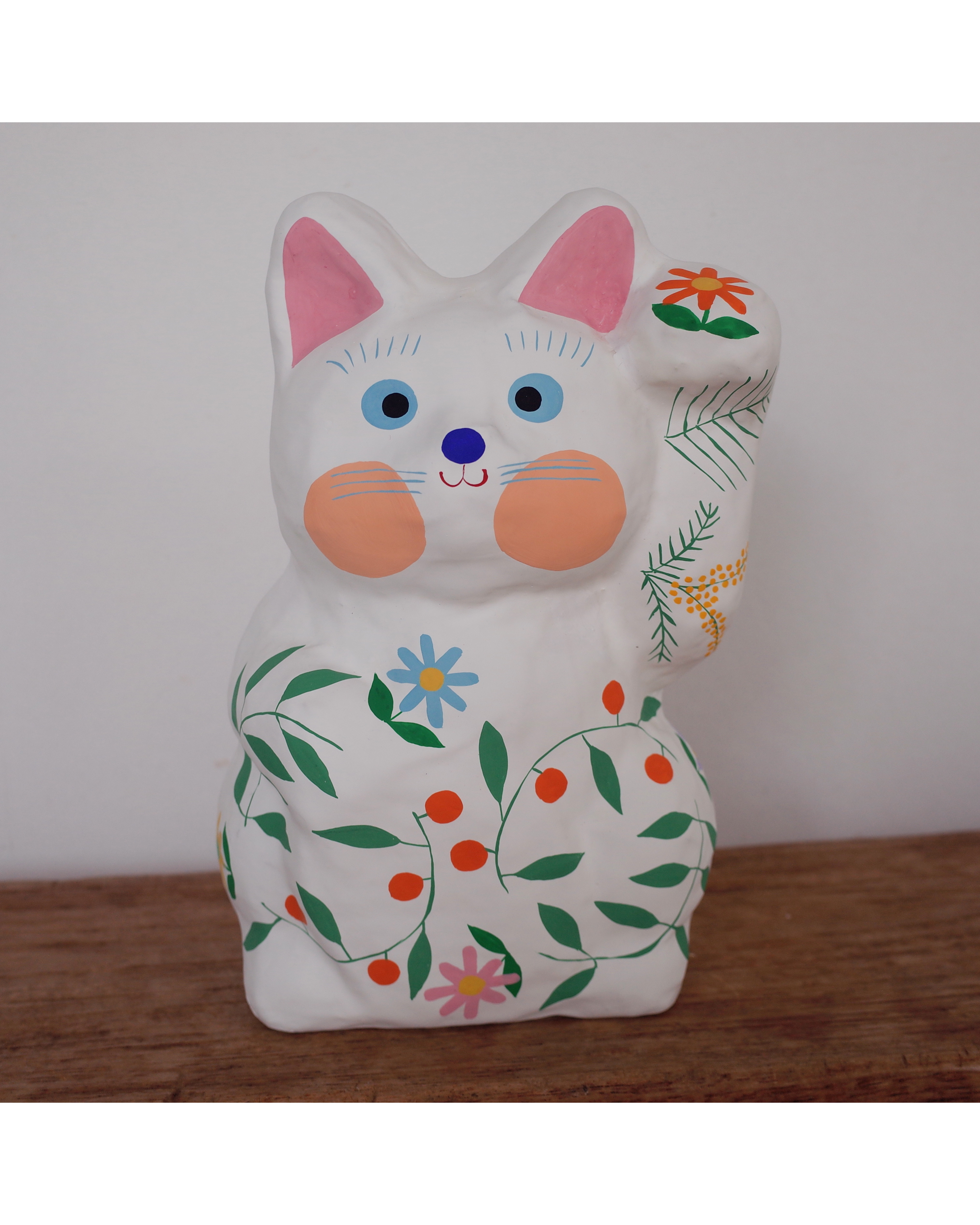 招き猫(特大) 花輪柄　左手招き