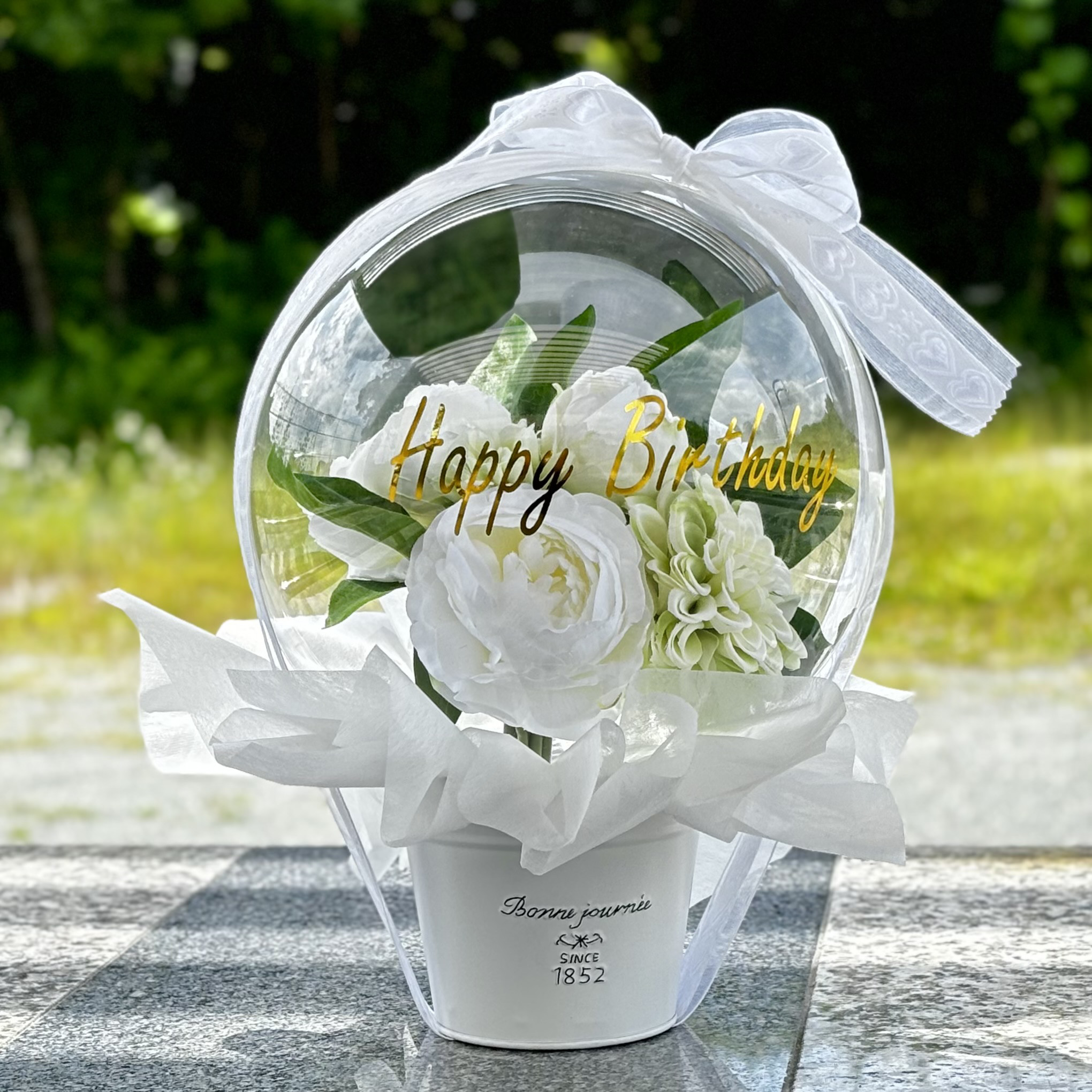 バルーンアレンジ 生誕祭 フラスタ 卓フラ 白 バルーンギフト 卒業