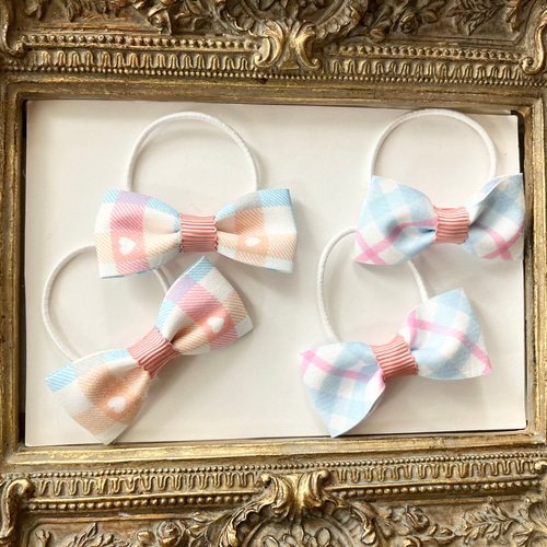 うさみみリボン　ヘアゴム　2こセット　木の実　ネイビー　ホワイト うさみみリボンヘアゴム2こセット木の実ネイビーホワイト