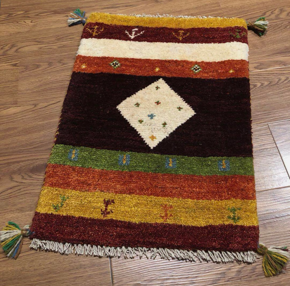 ギャッベ ペルシャ絨毯 91x65cm ギャベ 玄関マット 手織り ラグ 絨毯 ペルシャギャッベ (ギャベ) ギャッベ 玄関マット No.GM-367