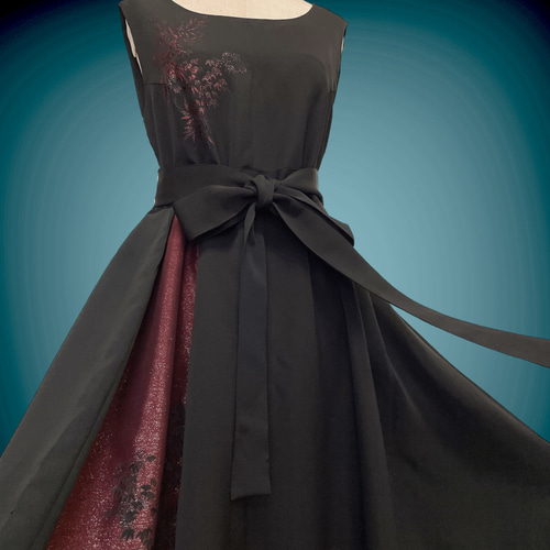 マキシ丈 ラメ刺繍 和で魅せる アクセントカラー ワンピース ロング