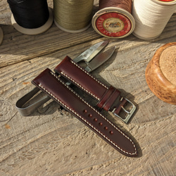 コードバン レザー 新喜皮革 バーガンディ｜フルステッチ 時計ベルト