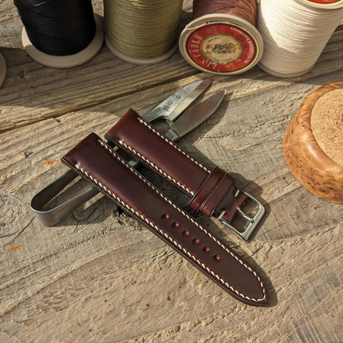 コードバン レザー 新喜皮革 バーガンディ｜フルステッチ 時計ベルト